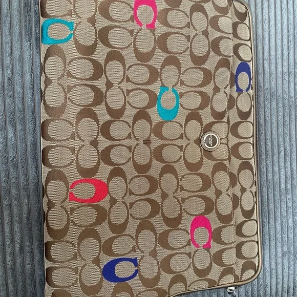 Coach Brown and Teal Patterned Laptop Sleeve - Picture 2 of 6